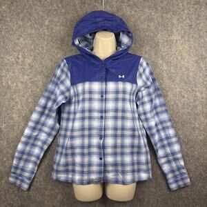 Under Armour Tradesman Flannel Snap Front Hoodie Blue Plaid Women Small NWT 164